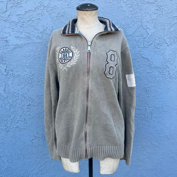 Tommy Hilfiger y2k Sweater Mens Zip cardigan in Medium Preppy Sweater - Picture 1 of 10